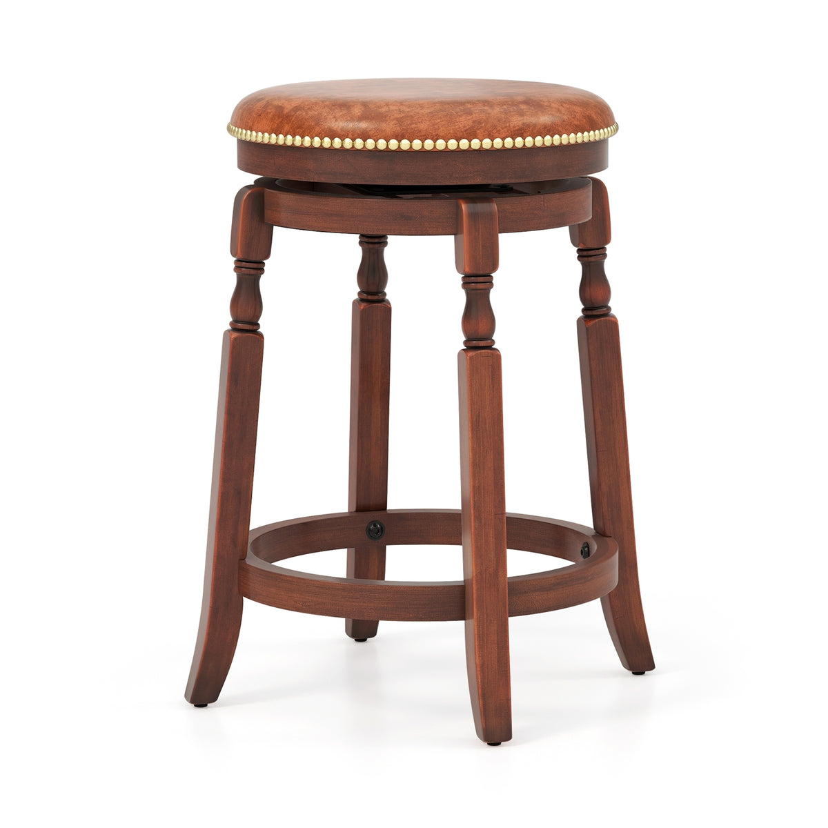 24 Inch Swivel Bar Stool Set, Upholstered Seat, Rubber Wood Frame, Brown Bar Stools at Gallery Canada