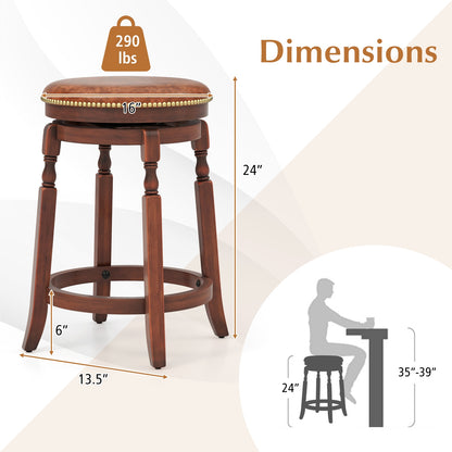 24 Inch Swivel Bar Stool Set, Upholstered Seat, Rubber Wood Frame, Brown Bar Stools at Gallery Canada