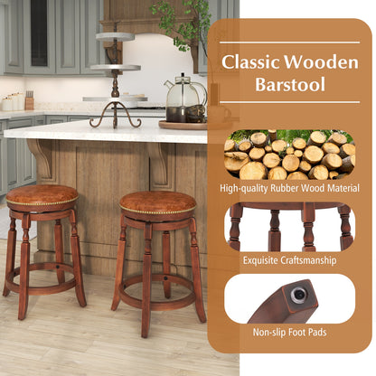 24 Inch Swivel Bar Stool Set, Upholstered Seat, Rubber Wood Frame, Brown Bar Stools at Gallery Canada