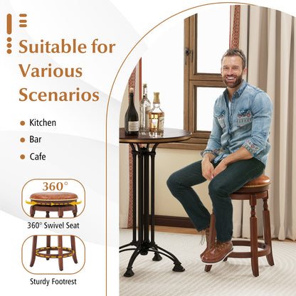 24 Inch Swivel Bar Stool Set, Upholstered Seat, Rubber Wood Frame, Brown Bar Stools at Gallery Canada