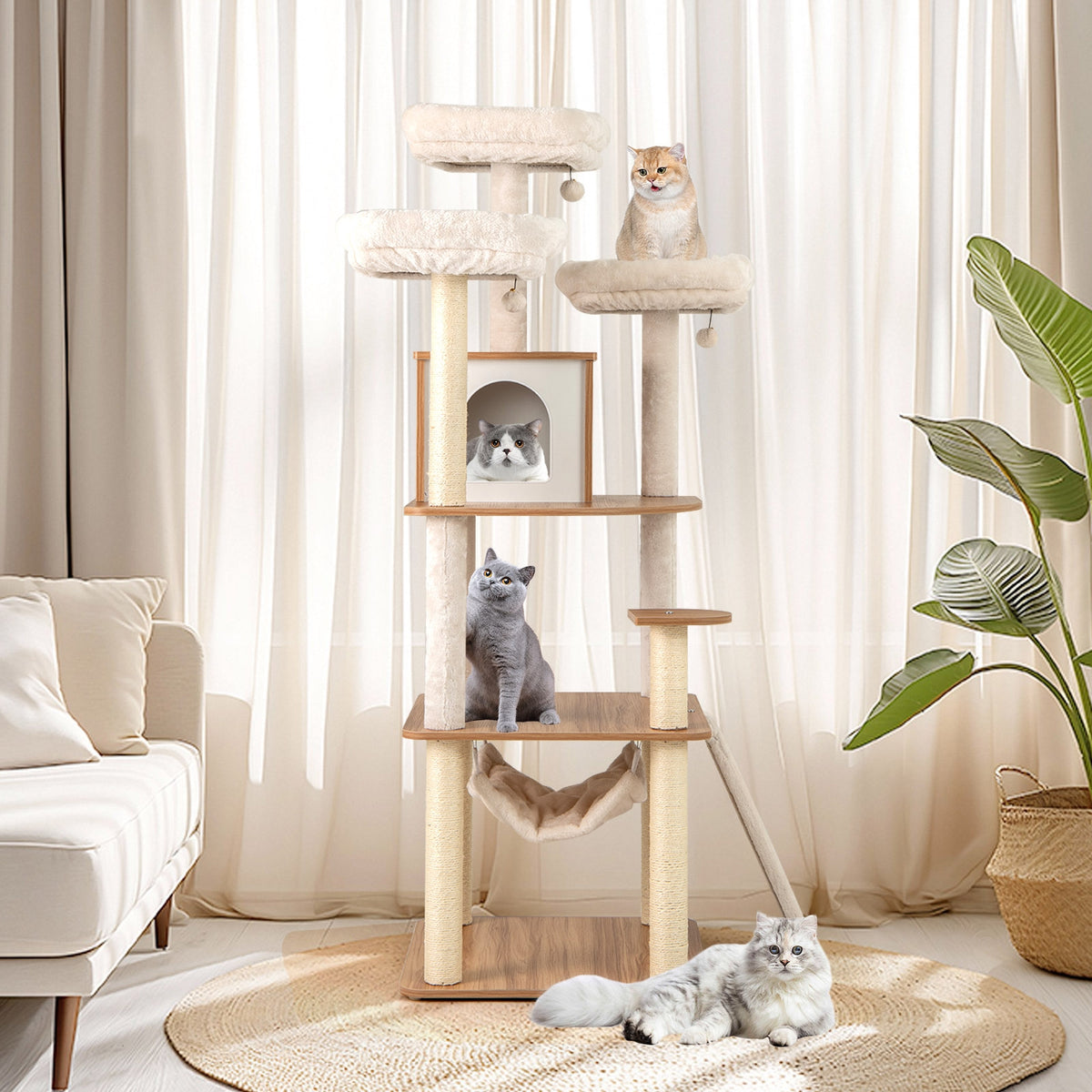 68 Inch Cat Tree, 3 Padded Perches Condo, Sisal Scratching Posts, Natural Cat Trees Condos & Scratchers at Gallery Canada