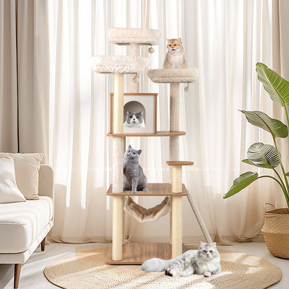 68 Inch Cat Tree, 3 Padded Perches Condo, Sisal Scratching Posts, Natural Cat Trees Condos & Scratchers at Gallery Canada