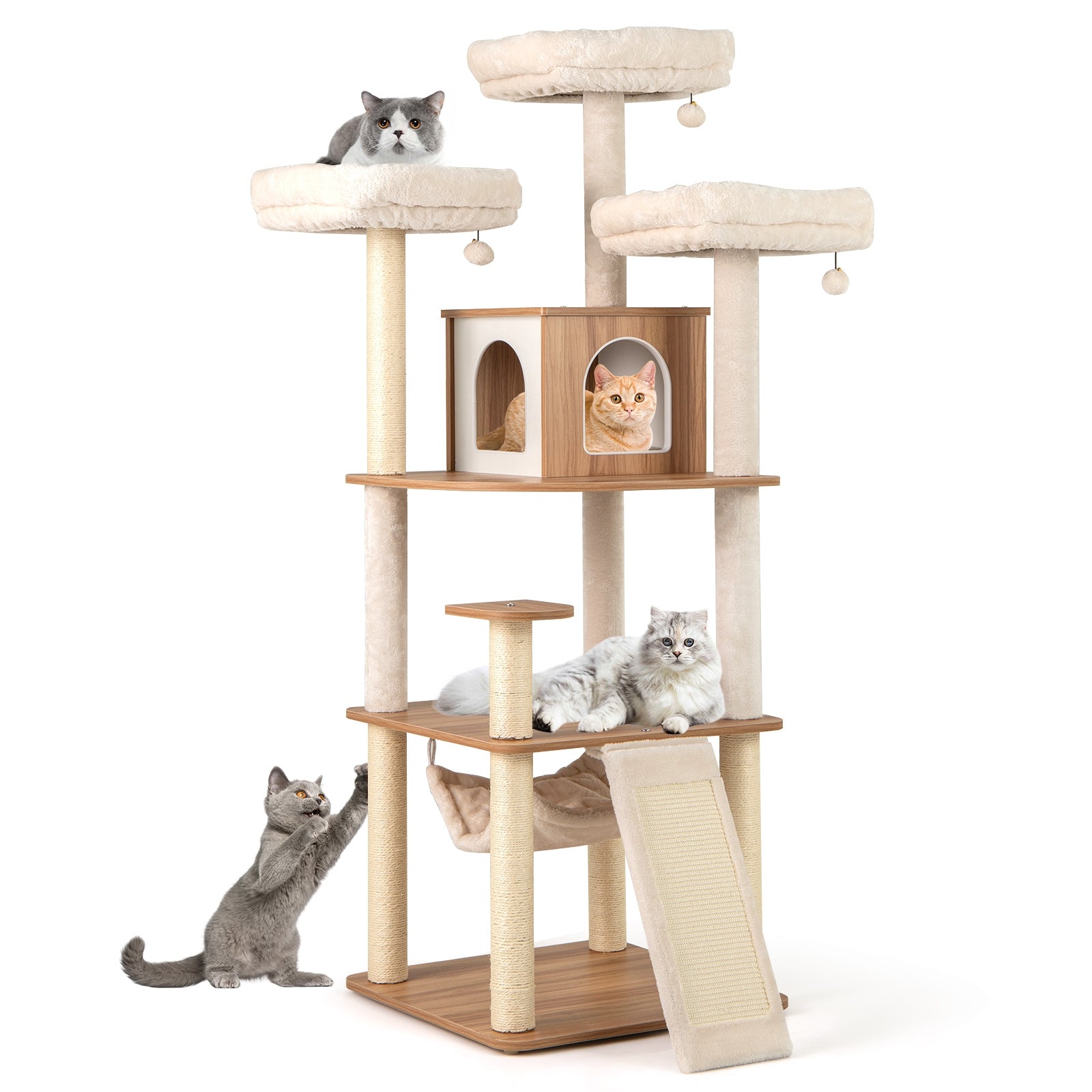 68 Inch Cat Tree, 3 Padded Perches Condo, Sisal Scratching Posts, Natural Cat Trees Condos & Scratchers Natural at Gallery Canada