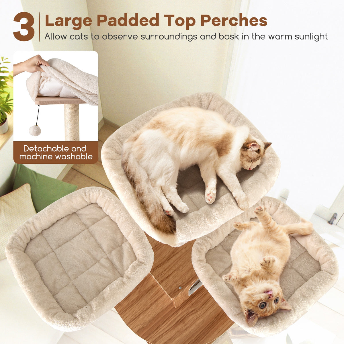 68 Inch Cat Tree, 3 Padded Perches Condo, Sisal Scratching Posts, Natural Cat Trees Condos & Scratchers at Gallery Canada