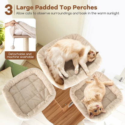 68 Inch Cat Tree, 3 Padded Perches Condo, Sisal Scratching Posts, Natural Cat Trees Condos & Scratchers at Gallery Canada