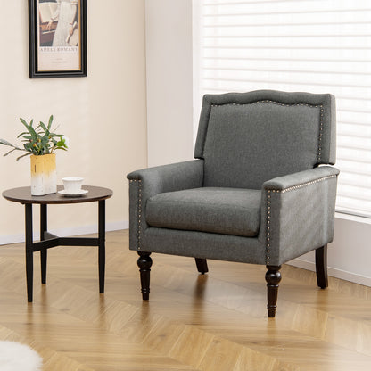 Mid-Century Modern Armchair, Linen Fabric, With Cushion, Gray Accent Chairs at Gallery Canada