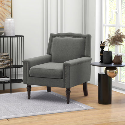 Mid-Century Modern Armchair, Linen Fabric, With Cushion, Gray Accent Chairs at Gallery Canada