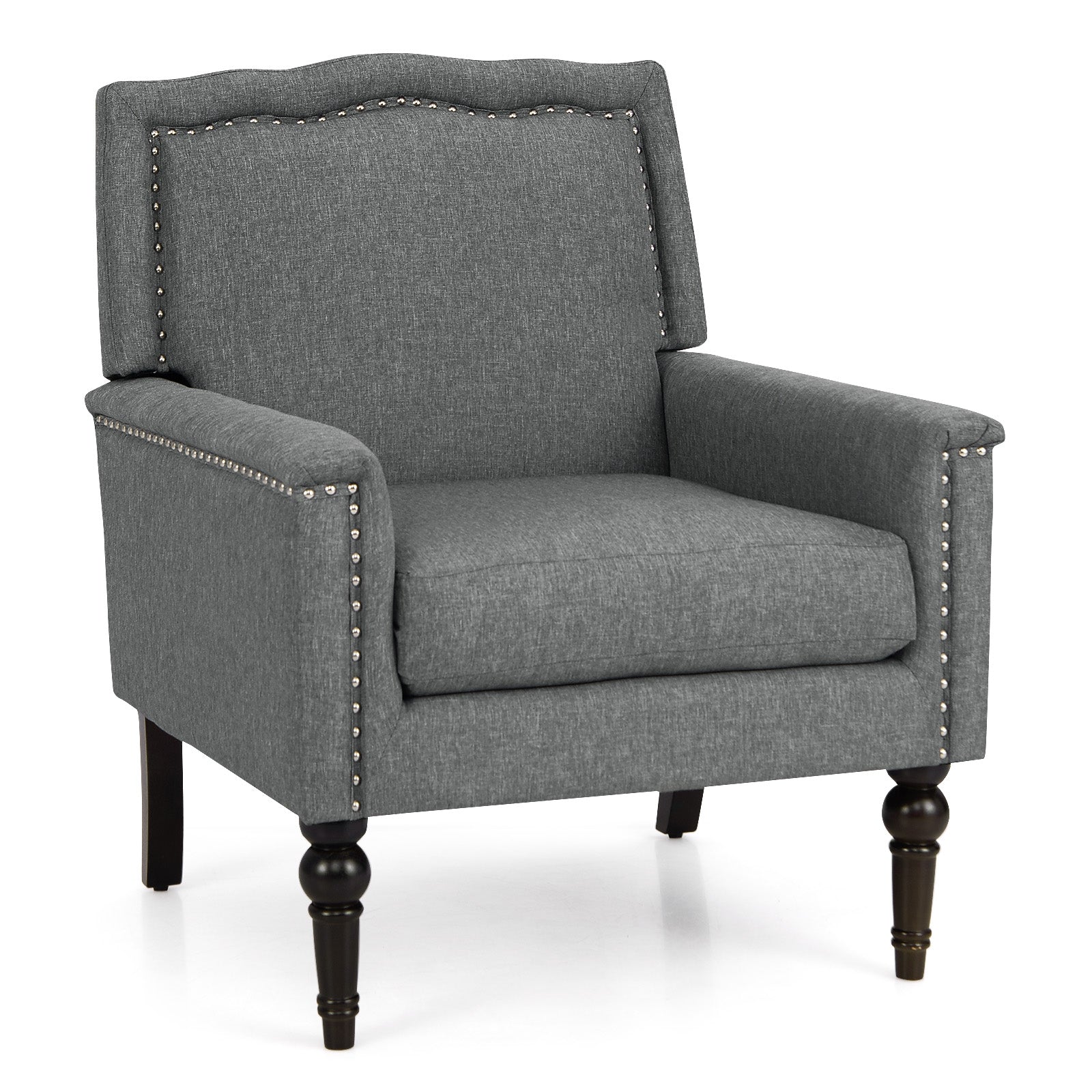 Mid-Century Modern Armchair, Linen Fabric, With Cushion, Gray Accent Chairs Gray at Gallery Canada