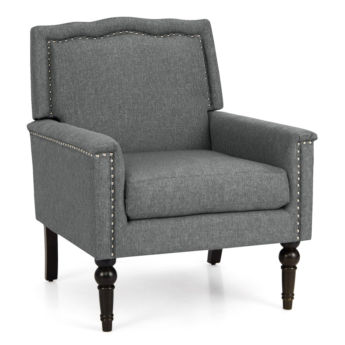 Mid-Century Modern Armchair, Linen Fabric, With Cushion, Gray Accent Chairs Gray at Gallery Canada