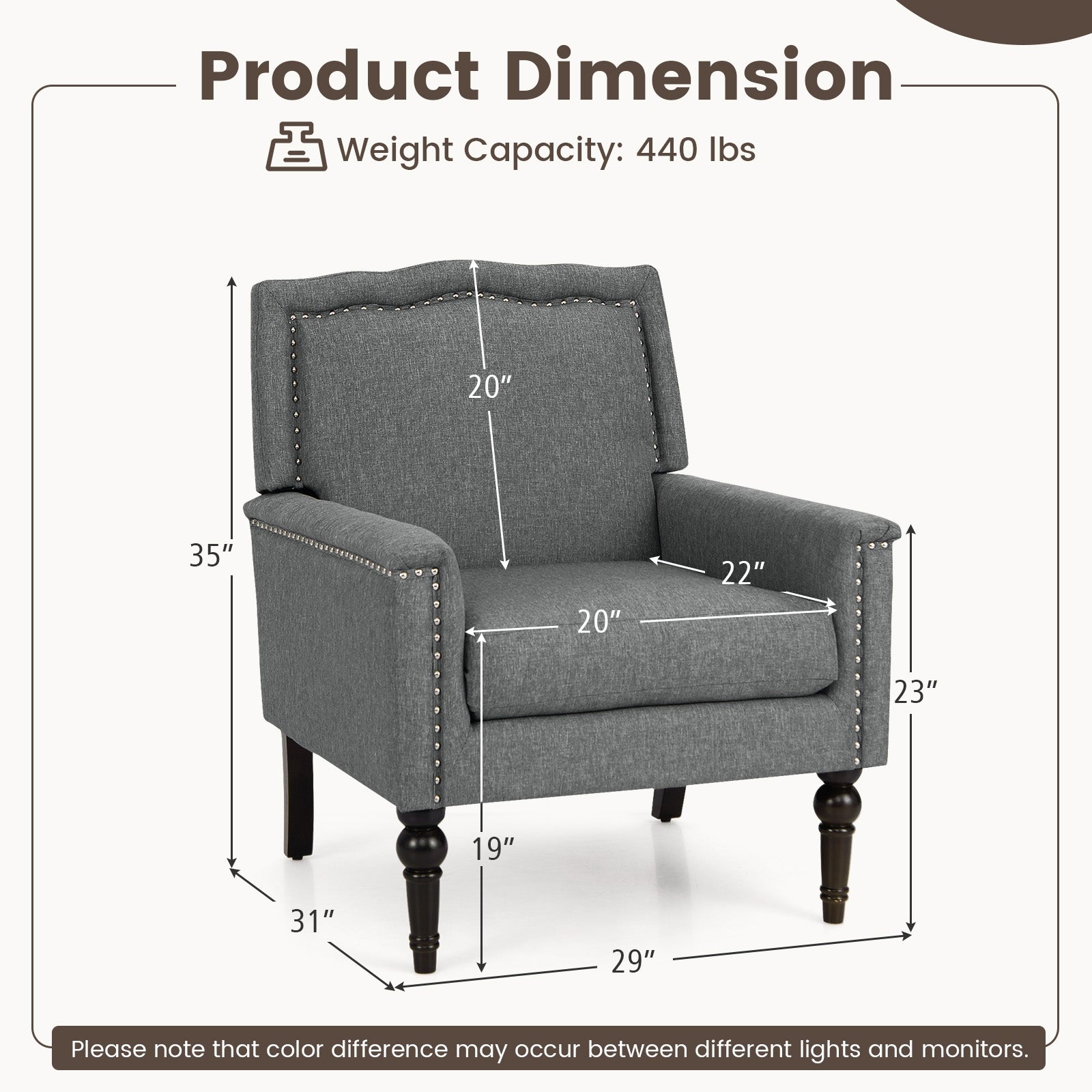 Mid-Century Modern Armchair, Linen Fabric, With Cushion, Gray Accent Chairs at Gallery Canada