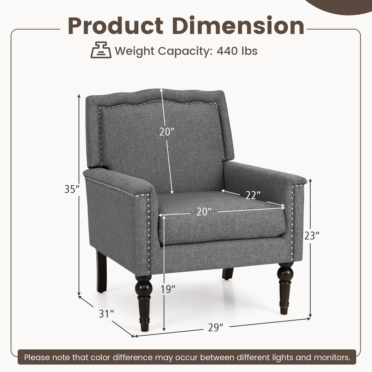 Mid-Century Modern Armchair, Linen Fabric, With Cushion, Gray Accent Chairs at Gallery Canada