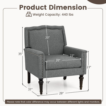 Mid-Century Modern Armchair, Linen Fabric, With Cushion, Gray Accent Chairs at Gallery Canada