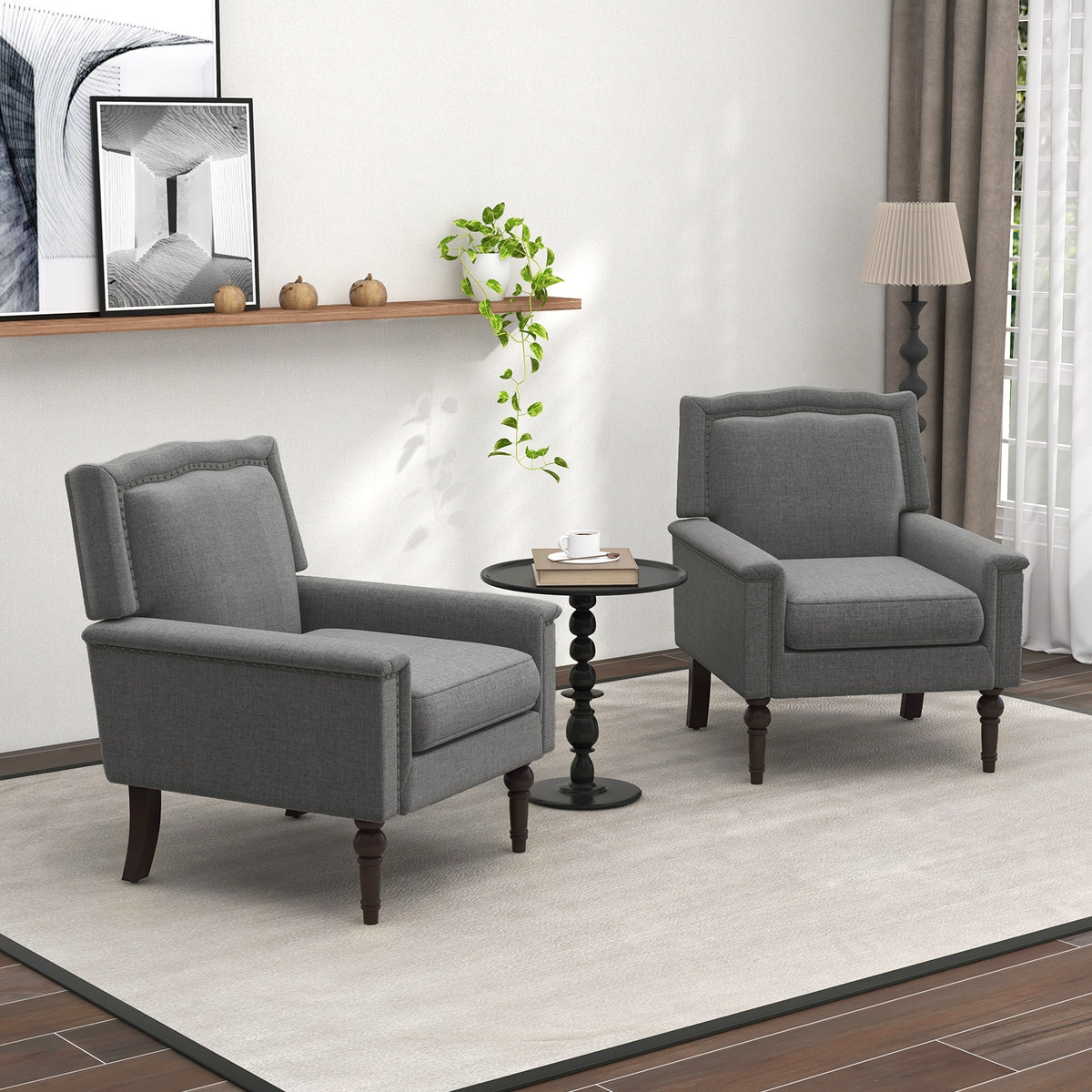 Mid-Century Modern Armchair, Linen Fabric, With Cushion, Gray Accent Chairs at Gallery Canada