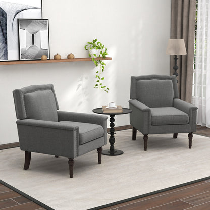 Mid-Century Modern Armchair, Linen Fabric, With Cushion, Gray Accent Chairs at Gallery Canada