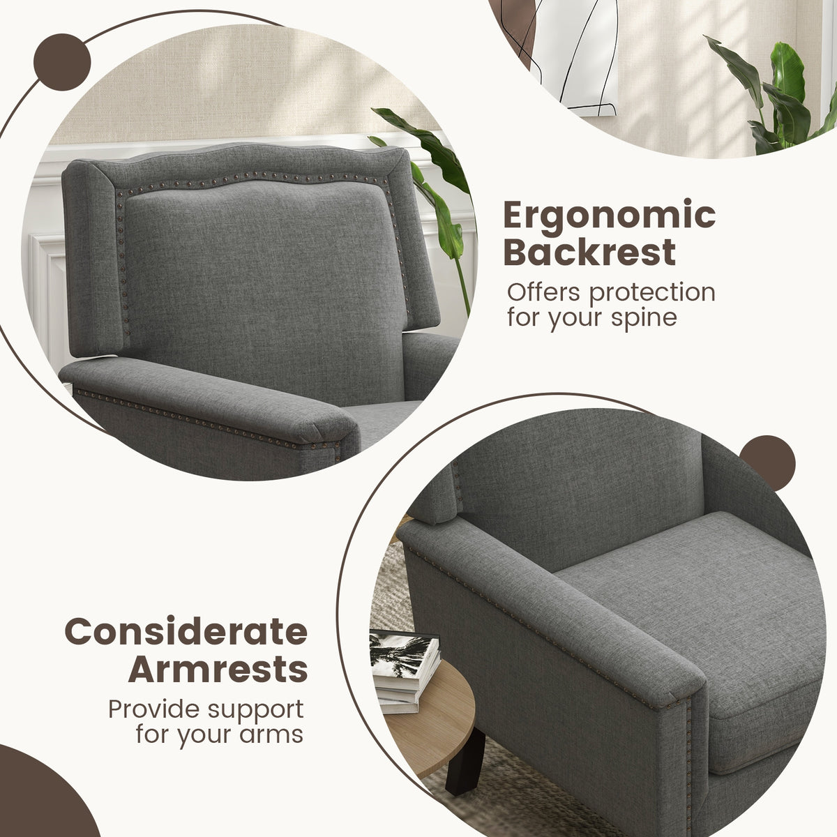Mid-Century Modern Armchair, Linen Fabric, With Cushion, Gray Accent Chairs at Gallery Canada