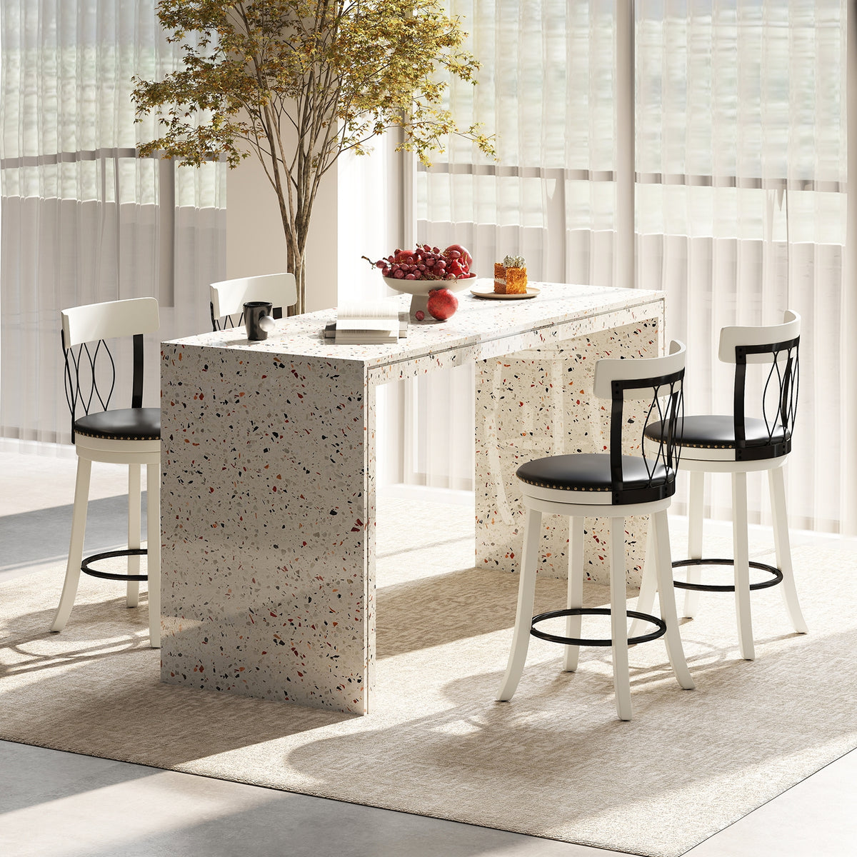 Swivel Bar Stools Set, 26 Inches, Rubber Wood Frame, Tufted Rivets Bar Stools at Gallery Canada