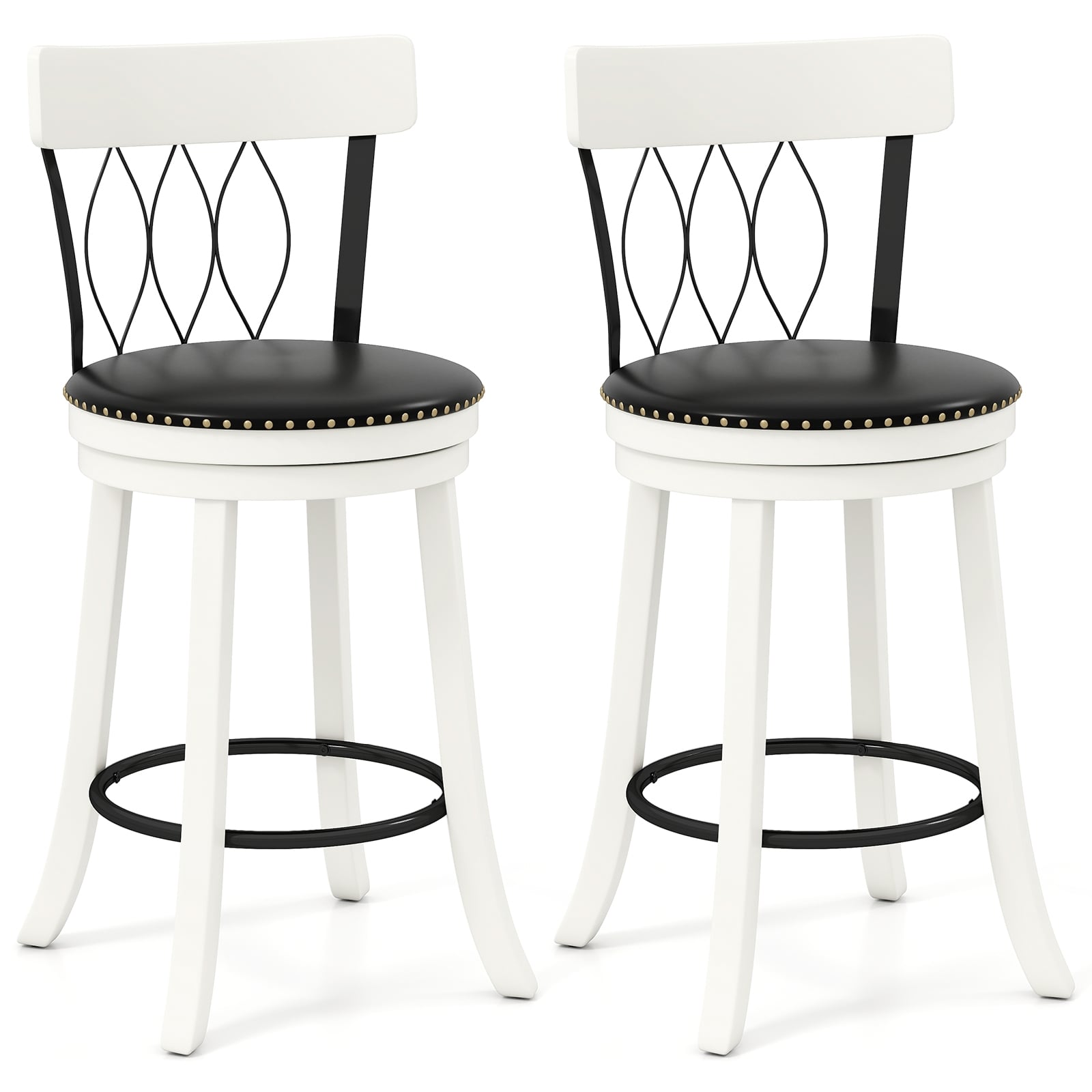 Swivel Bar Stools Set, 26 Inches, Rubber Wood Frame, Tufted Rivets Bar Stools Options at Gallery Canada