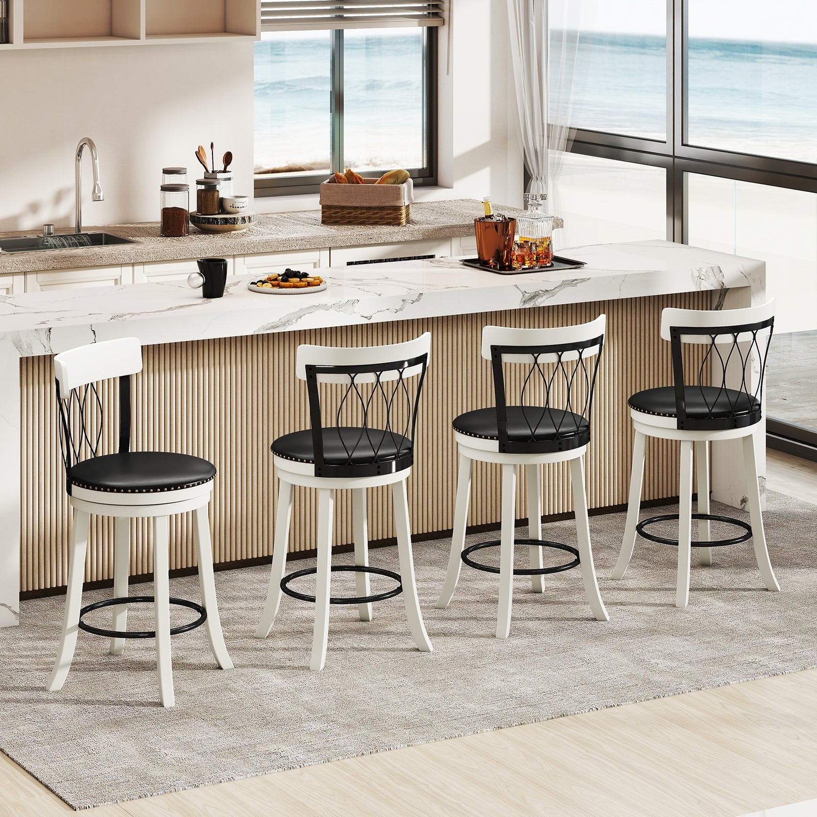 Swivel Bar Stools Set, 26 Inches, Rubber Wood Frame, Tufted Rivets Bar Stools at Gallery Canada
