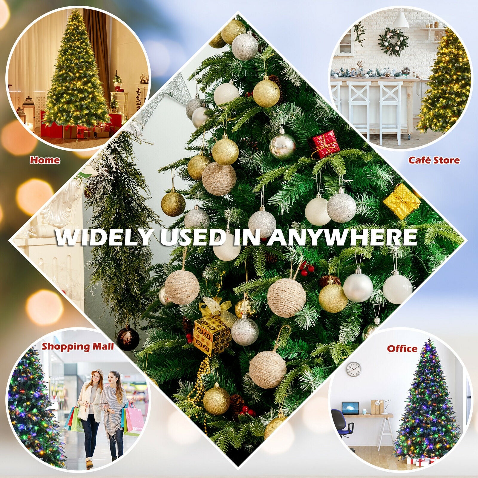 Pre-Lit Snowy Christmas Hinged Tree, Multi-Color Lights, 9', Green Christmas Tree at Gallery Canada