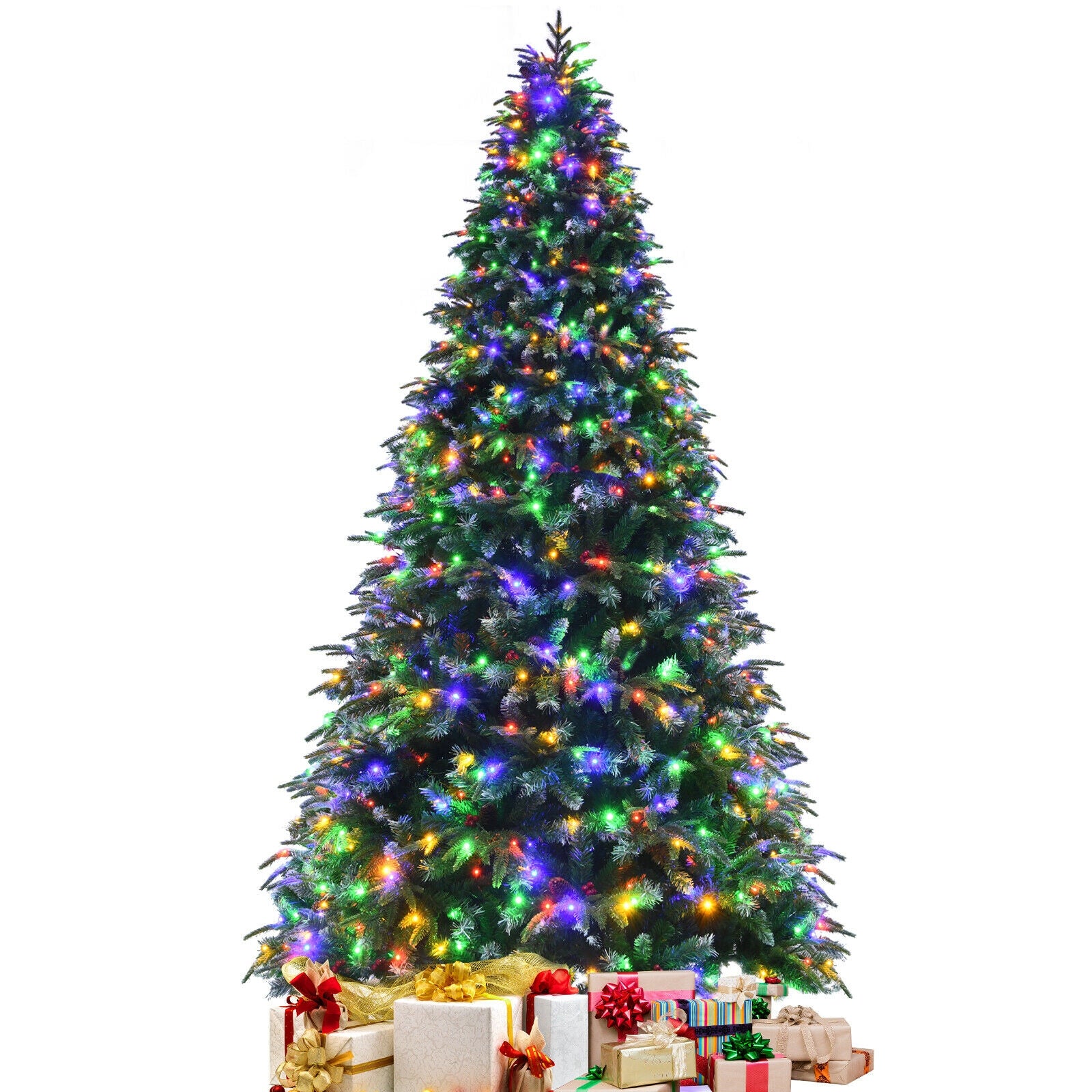 Pre-Lit Snowy Christmas Hinged Tree, Multi-Color Lights, 9', Green Christmas Tree Green at Gallery Canada