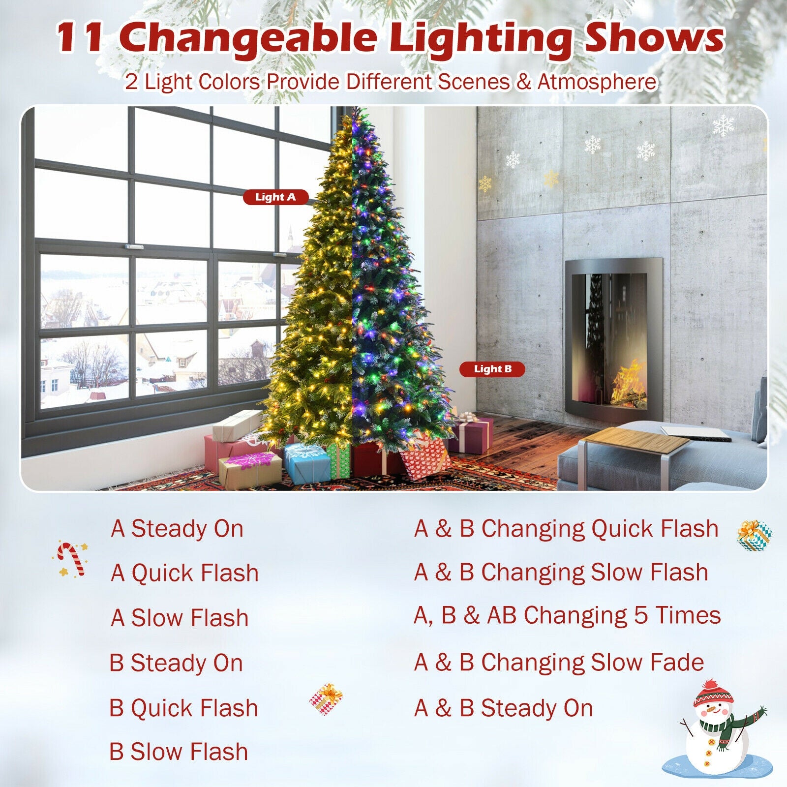 Pre-Lit Snowy Christmas Hinged Tree, Multi-Color Lights, 9', Green Christmas Tree at Gallery Canada