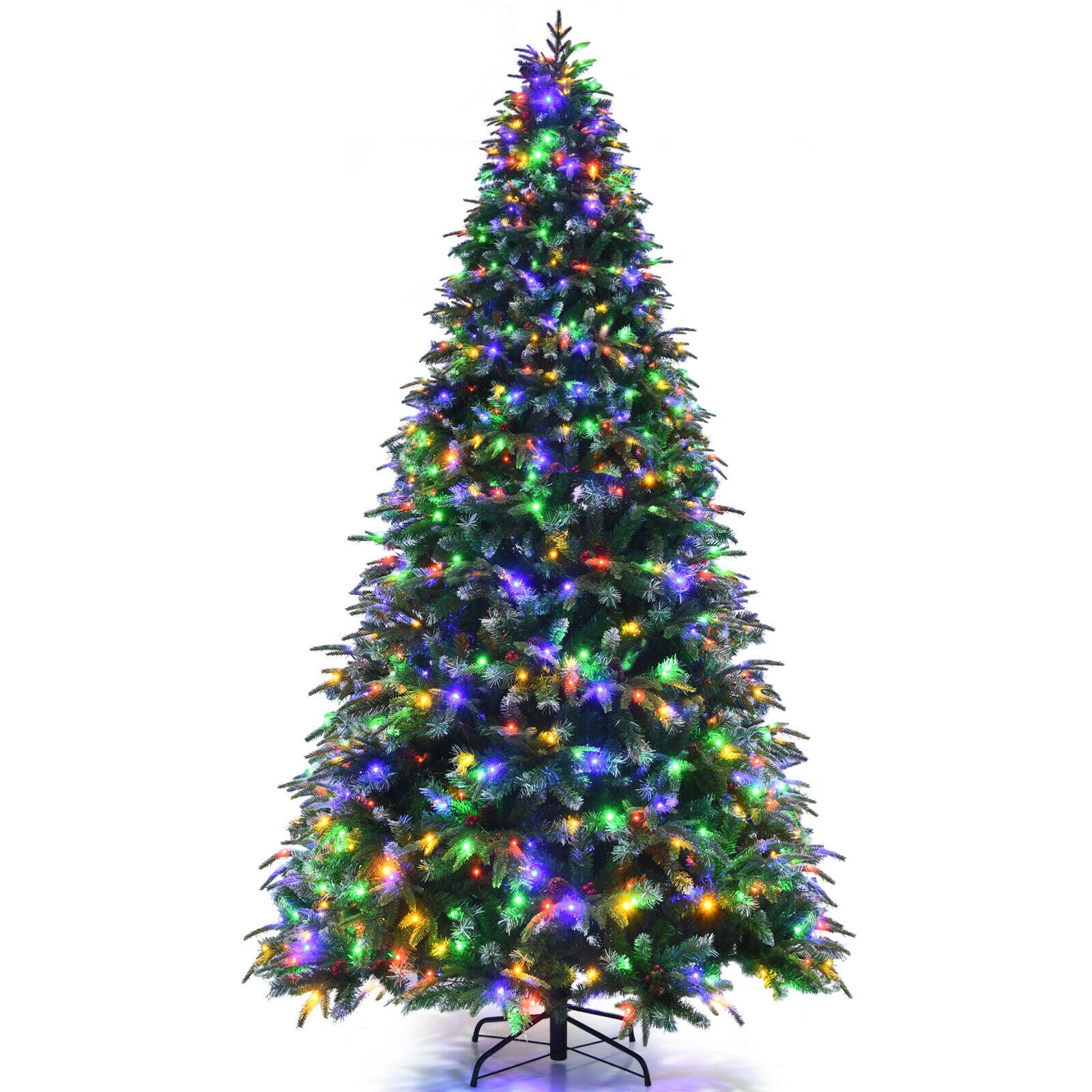 Pre-Lit Snowy Christmas Hinged Tree, Multi-Color Lights, 9', Green Christmas Tree at Gallery Canada