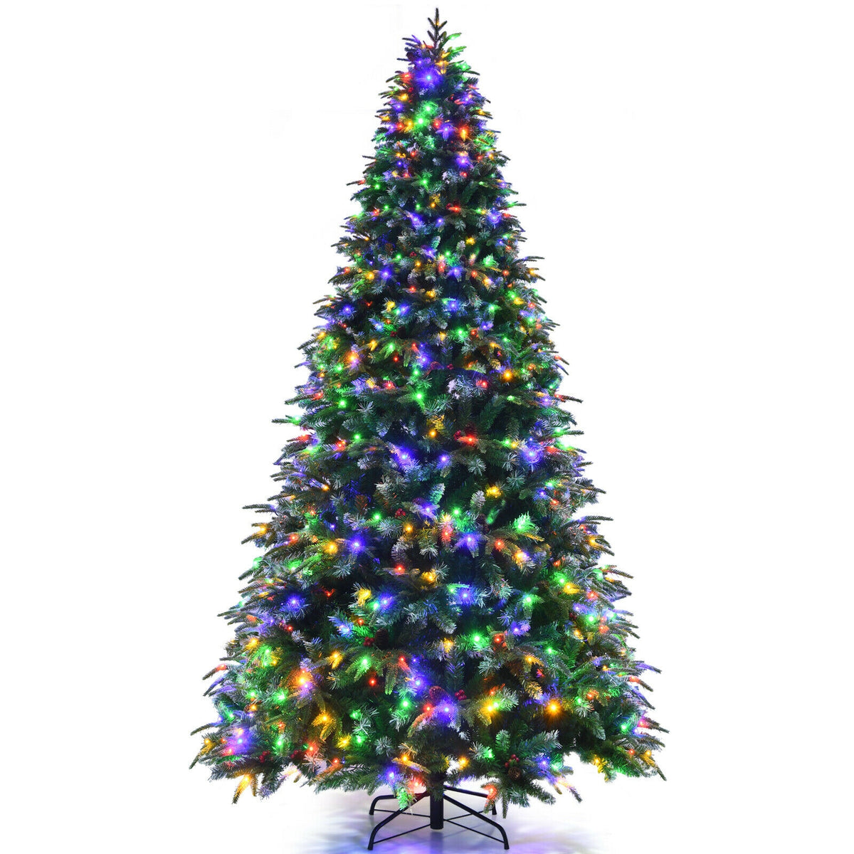 Pre-Lit Snowy Christmas Hinged Tree, Multi-Color Lights, 9', Green Christmas Tree at Gallery Canada