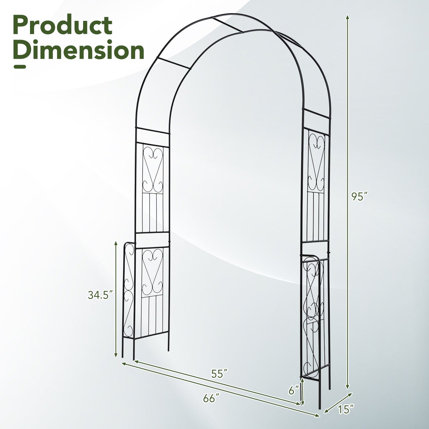 7.9 Feet Metal Garden Arch With Fence, Black Outdoor Decor at Gallery Canada