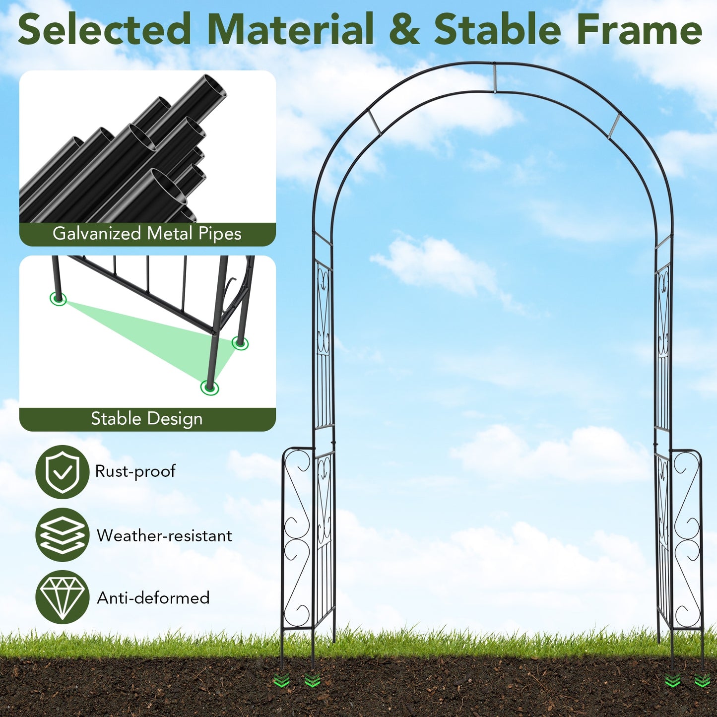 7.9 Feet Metal Garden Arch With Fence, Black Outdoor Decor at Gallery Canada