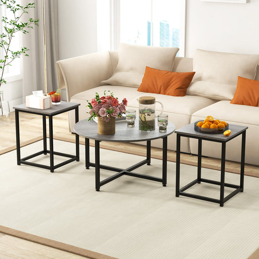 3-Piece Coffee Table Set, Round And 2 Square End Tables, Gray Coffee Tables Gray at Gallery Canada