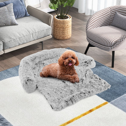 Plush Calming Dog Couch Bed, Anti-Slip Bottom, S, White Cat Supplies at Gallery Canada