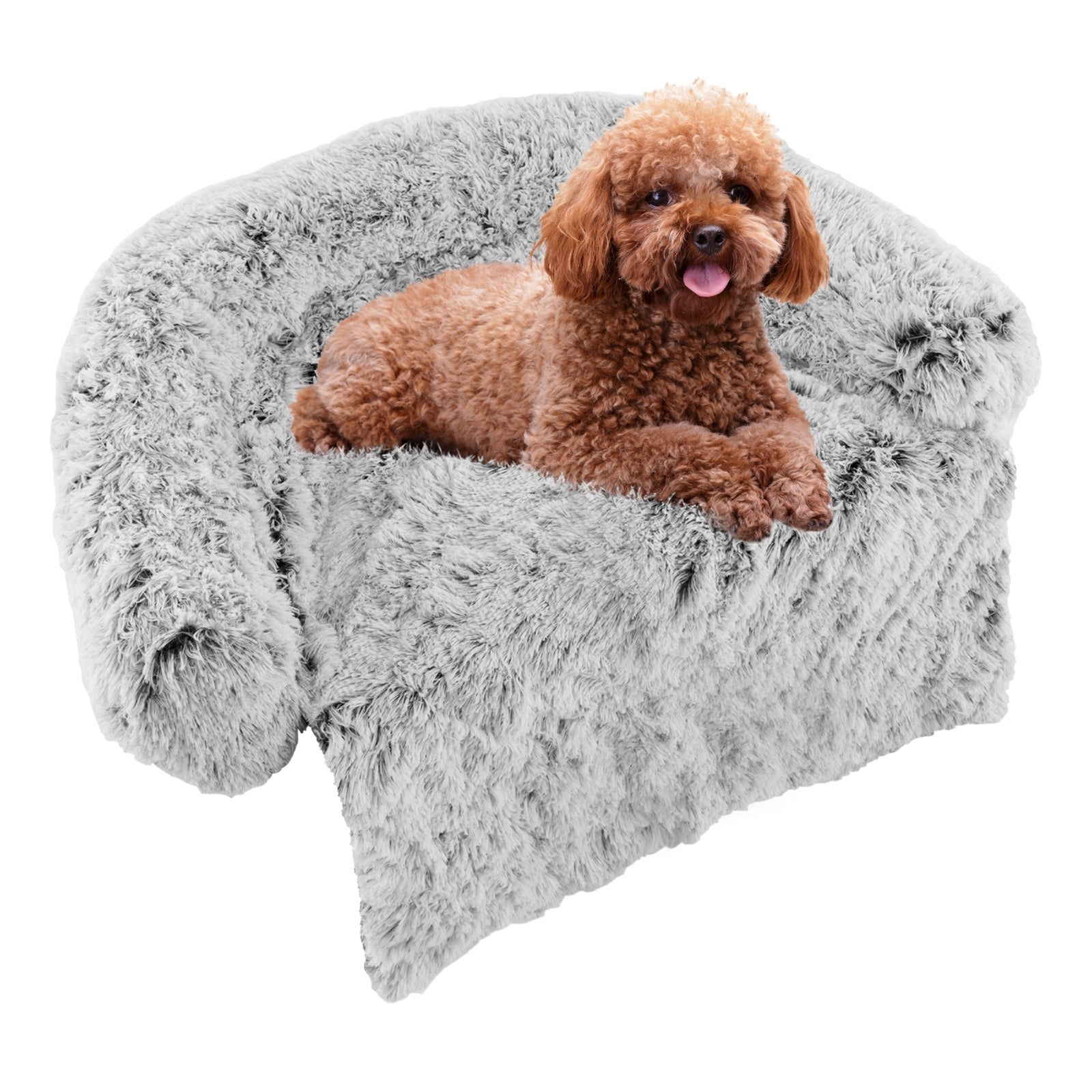 Plush Calming Dog Couch Bed, Anti-Slip Bottom, S, White Cat Supplies at Gallery Canada