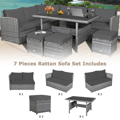 7 Piece Patio Rattan Dining Furniture Set, Sectional Sofa With Ottoman, Gray Outdoor Sectionals at Gallery Canada