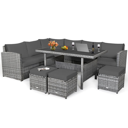 7 Piece Patio Rattan Dining Furniture Set, Sectional Sofa With Ottoman, Gray Outdoor Sectionals at Gallery Canada