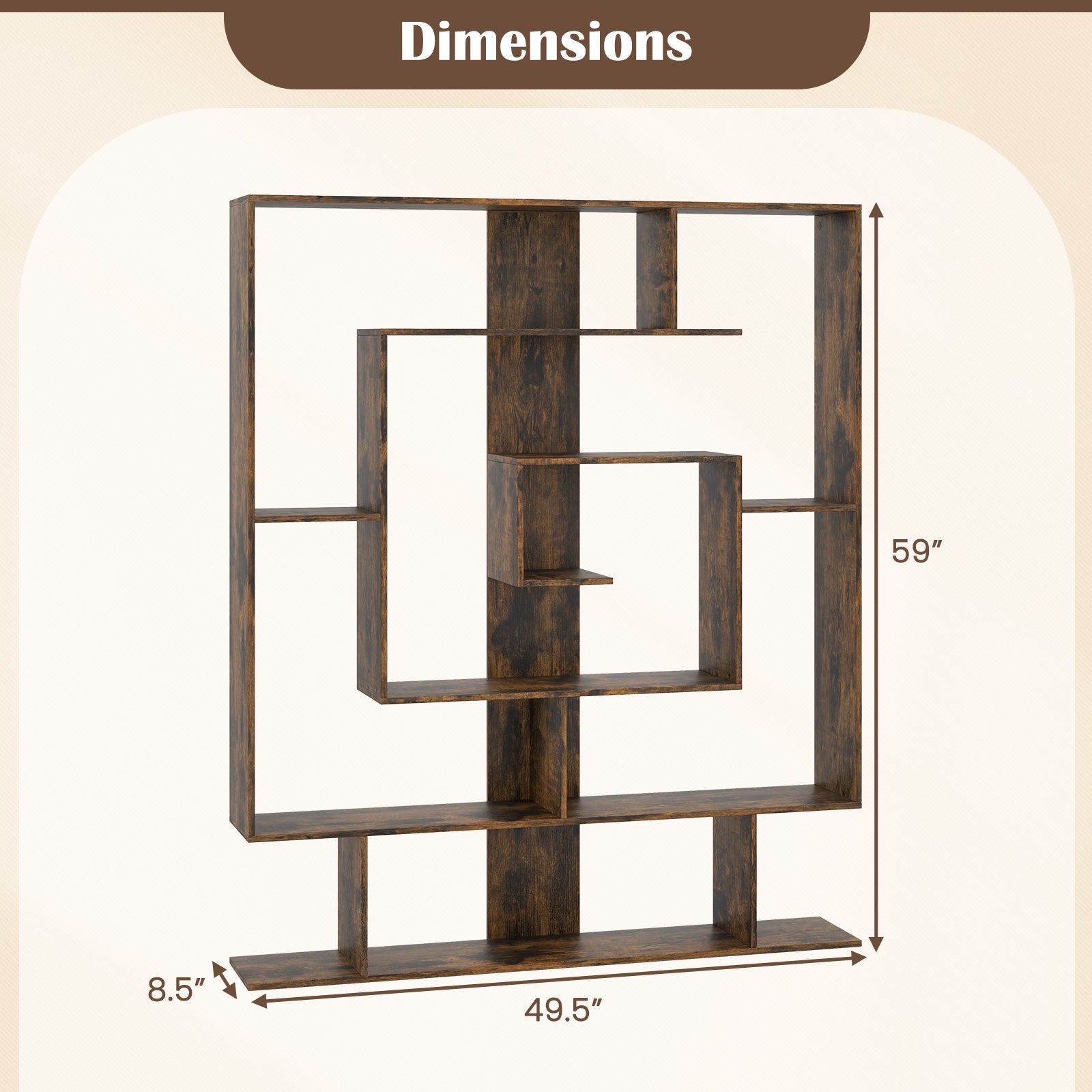 7-Tier Bookshelf Display Rack, Rustic Brown Bookcases at Gallery Canada