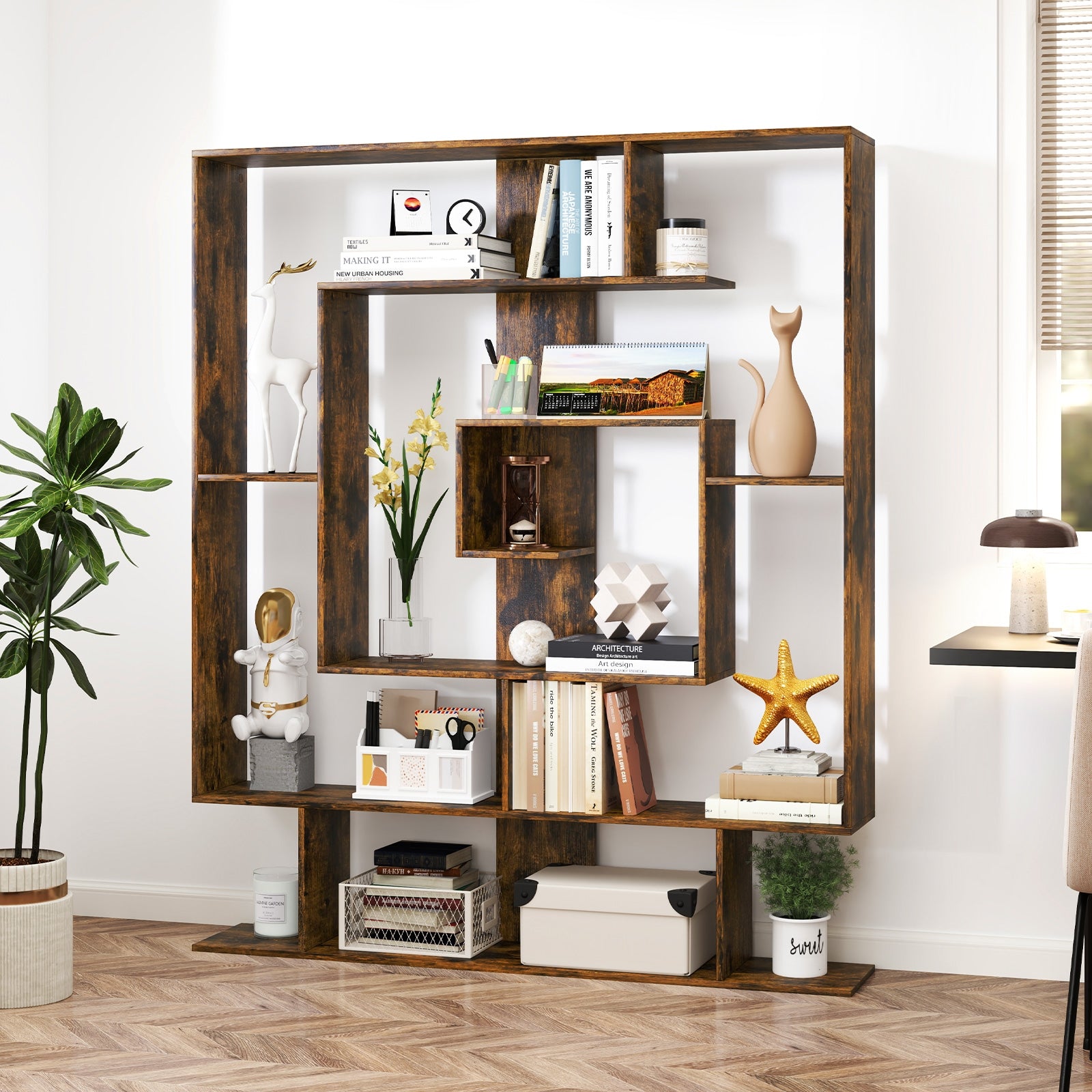 7-Tier Bookshelf Display Rack, Rustic Brown Bookcases at Gallery Canada