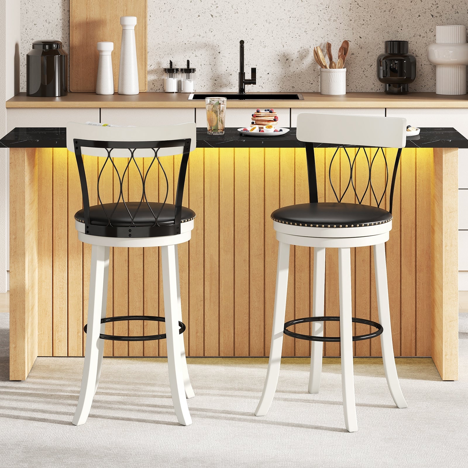 Swivel Bar Stools Set Of 2, 30 Inches, Rubber Wood Frame, Tufted Rivets Bar Stools at Gallery Canada