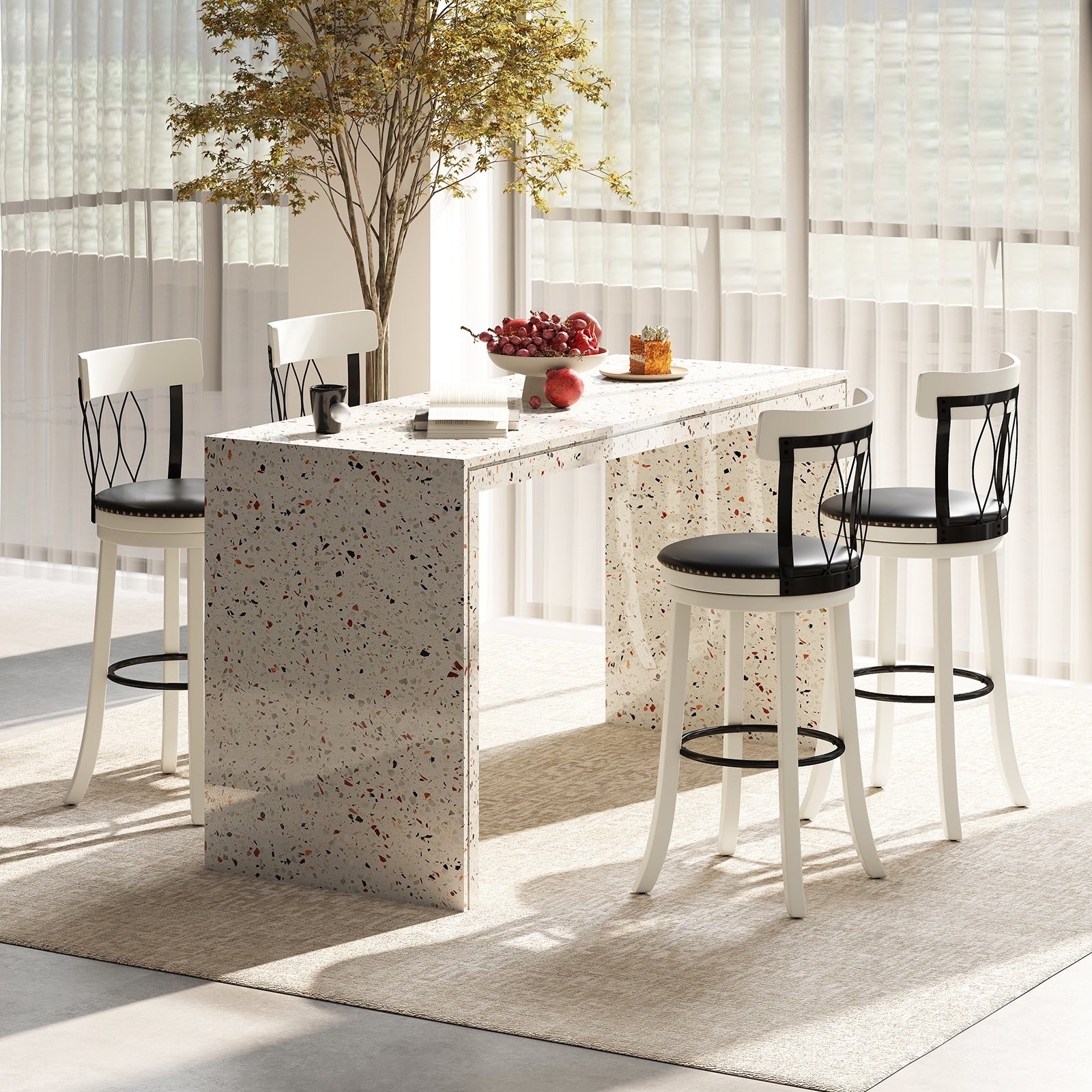 Swivel Bar Stools Set Of 2, 30 Inches, Rubber Wood Frame, Tufted Rivets Bar Stools at Gallery Canada
