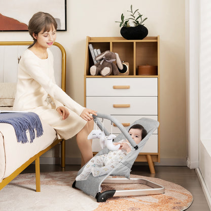 Foldable Baby Bouncer, Removable Fabric Cover, Toy Bar, Gray Baby Bouncer & Rocker at Gallery Canada