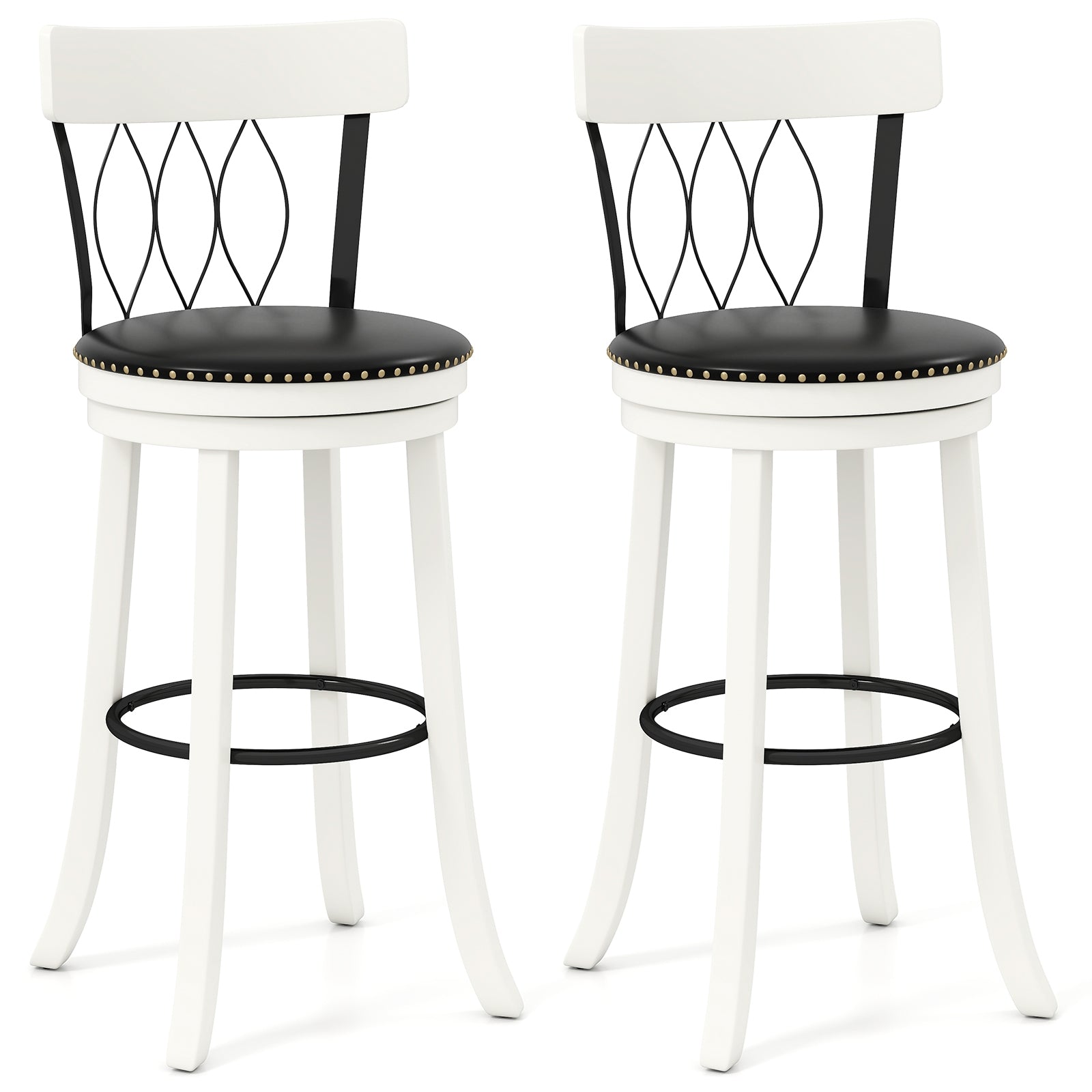 Swivel Bar Stools Set Of 2, 30 Inches, Rubber Wood Frame, Tufted Rivets Bar Stools at Gallery Canada
