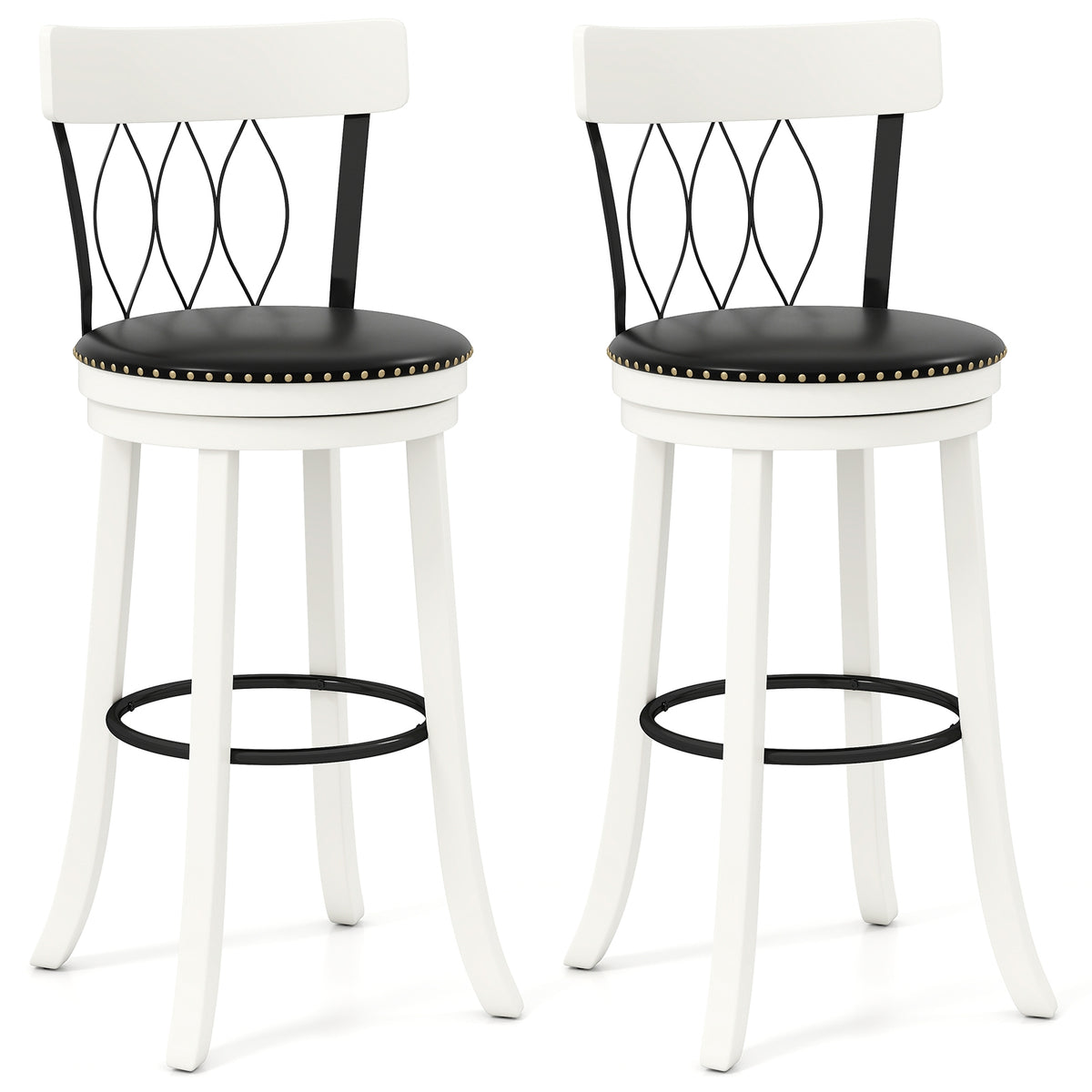 Swivel Bar Stools Set Of 2, 30 Inches, Rubber Wood Frame, Tufted Rivets Bar Stools at Gallery Canada