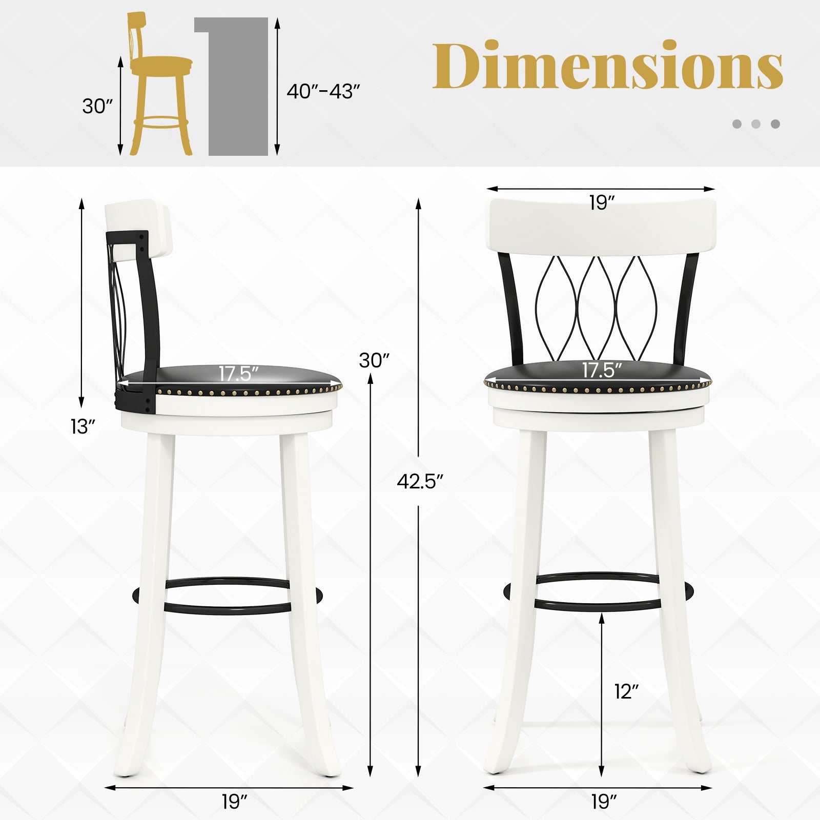 Swivel Bar Stools Set Of 2, 30 Inches, Rubber Wood Frame, Tufted Rivets Bar Stools at Gallery Canada