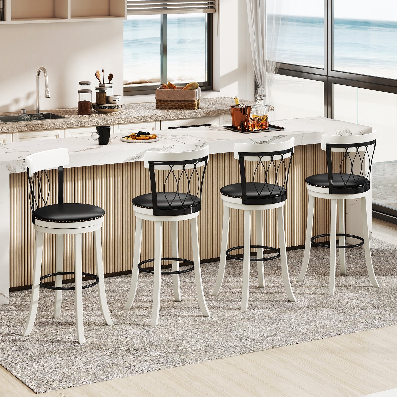 Swivel Bar Stools Set Of 2, 30 Inches, Rubber Wood Frame, Tufted Rivets Bar Stools at Gallery Canada