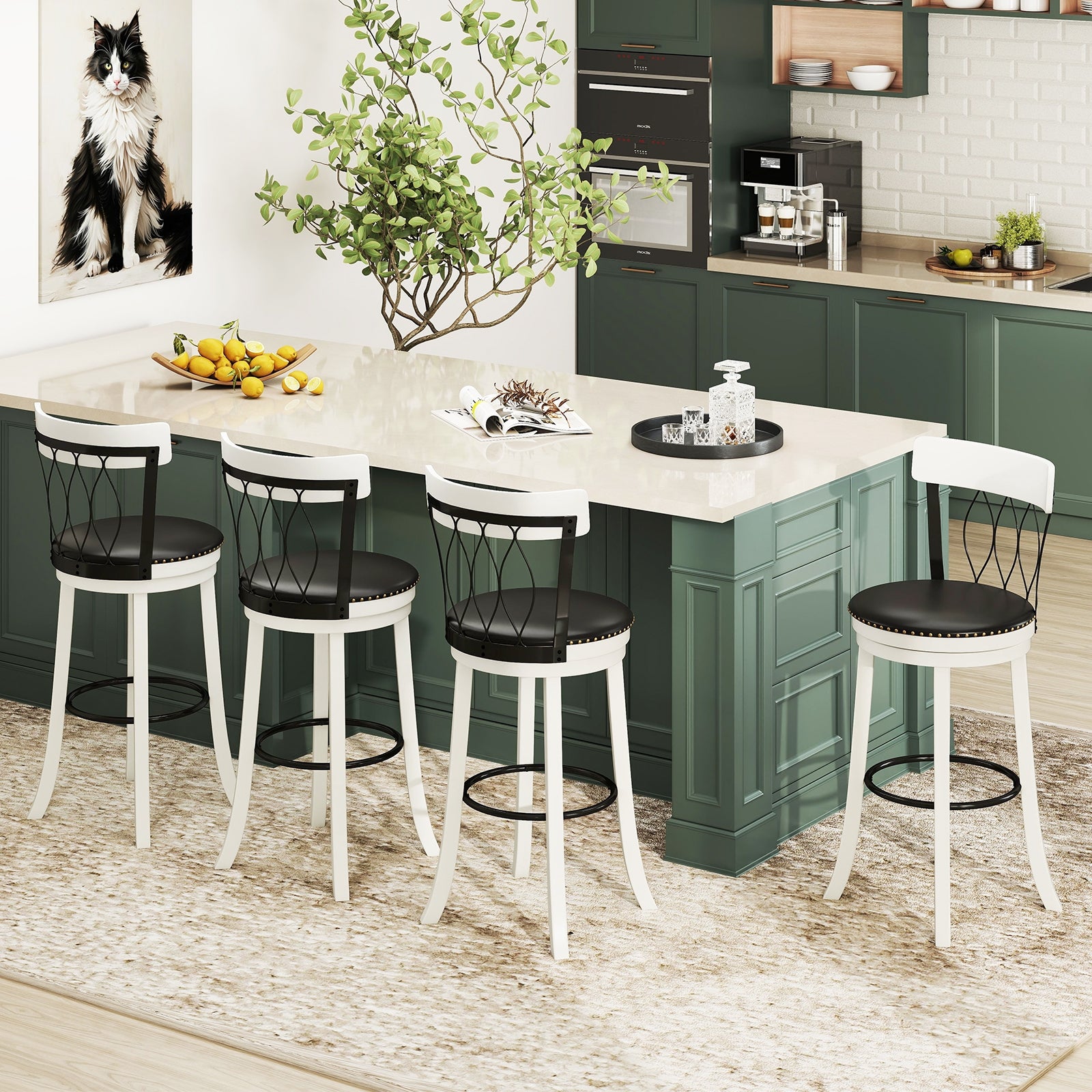 Swivel Bar Stools Set Of 2, 30 Inches, Rubber Wood Frame, Tufted Rivets Bar Stools at Gallery Canada