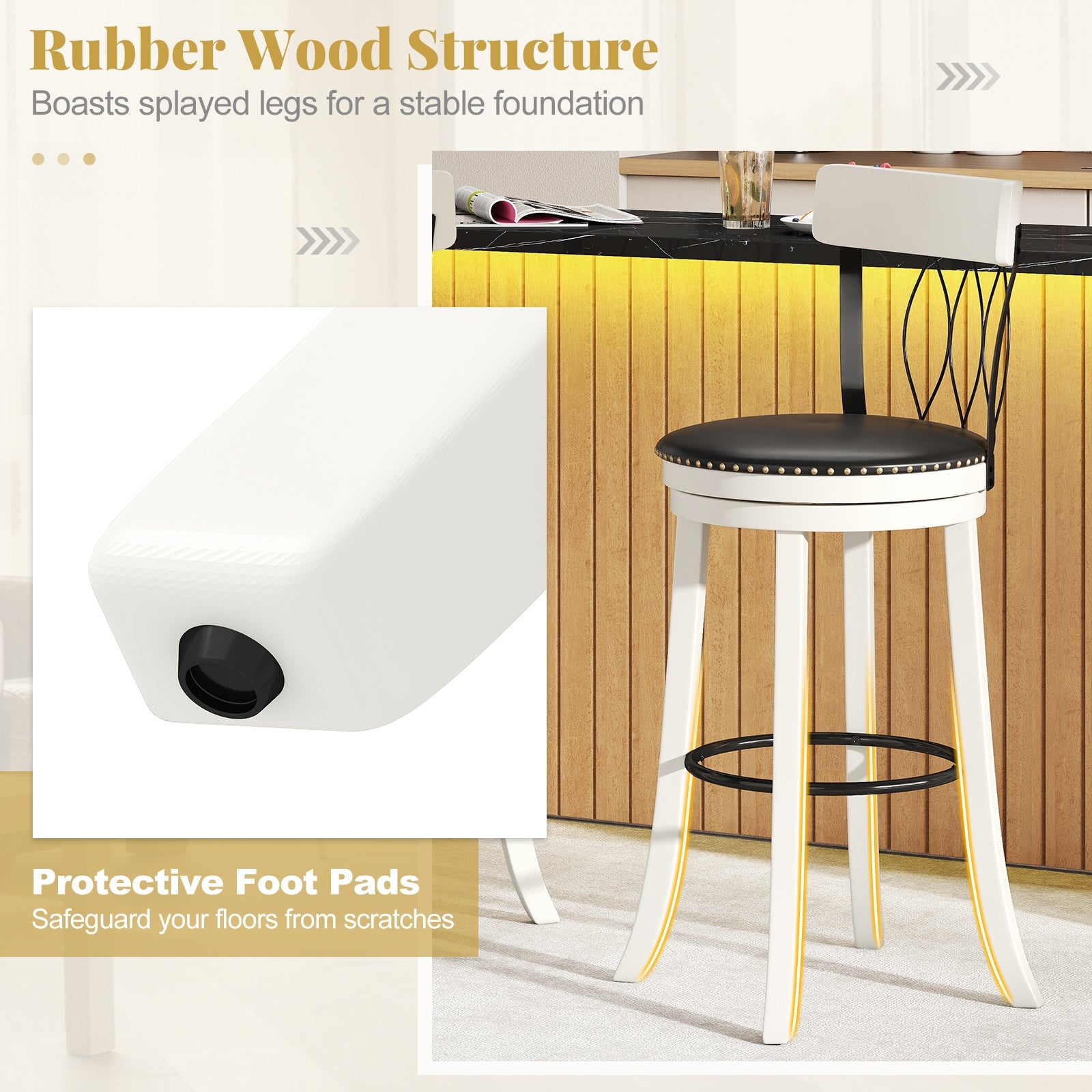 Swivel Bar Stools Set Of 2, 30 Inches, Rubber Wood Frame, Tufted Rivets Bar Stools at Gallery Canada