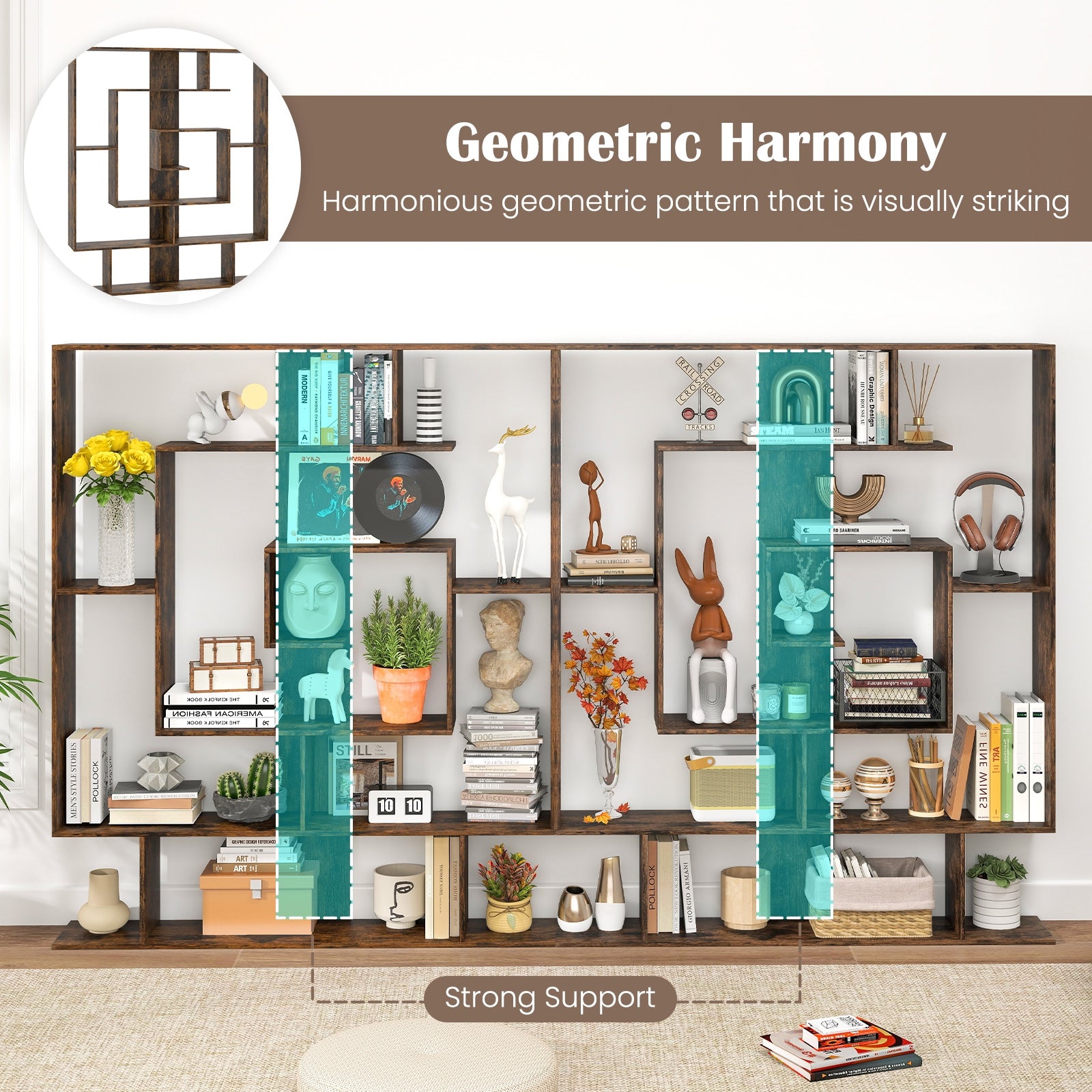 7-Tier Bookshelf Display Rack, Rustic Brown Bookcases at Gallery Canada