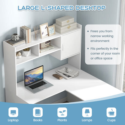 L-Shaped Corner Computer Desk, With Storage Hutch And Cabinet, White Computer Desks at Gallery Canada