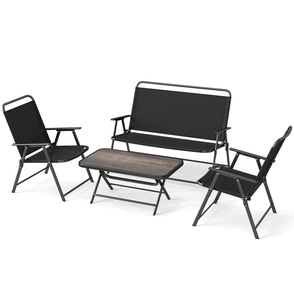4 Piece Patio Furniture Set, SPC Coffee Table, Chairs, Black Patio Conversation Sets Black at Gallery Canada