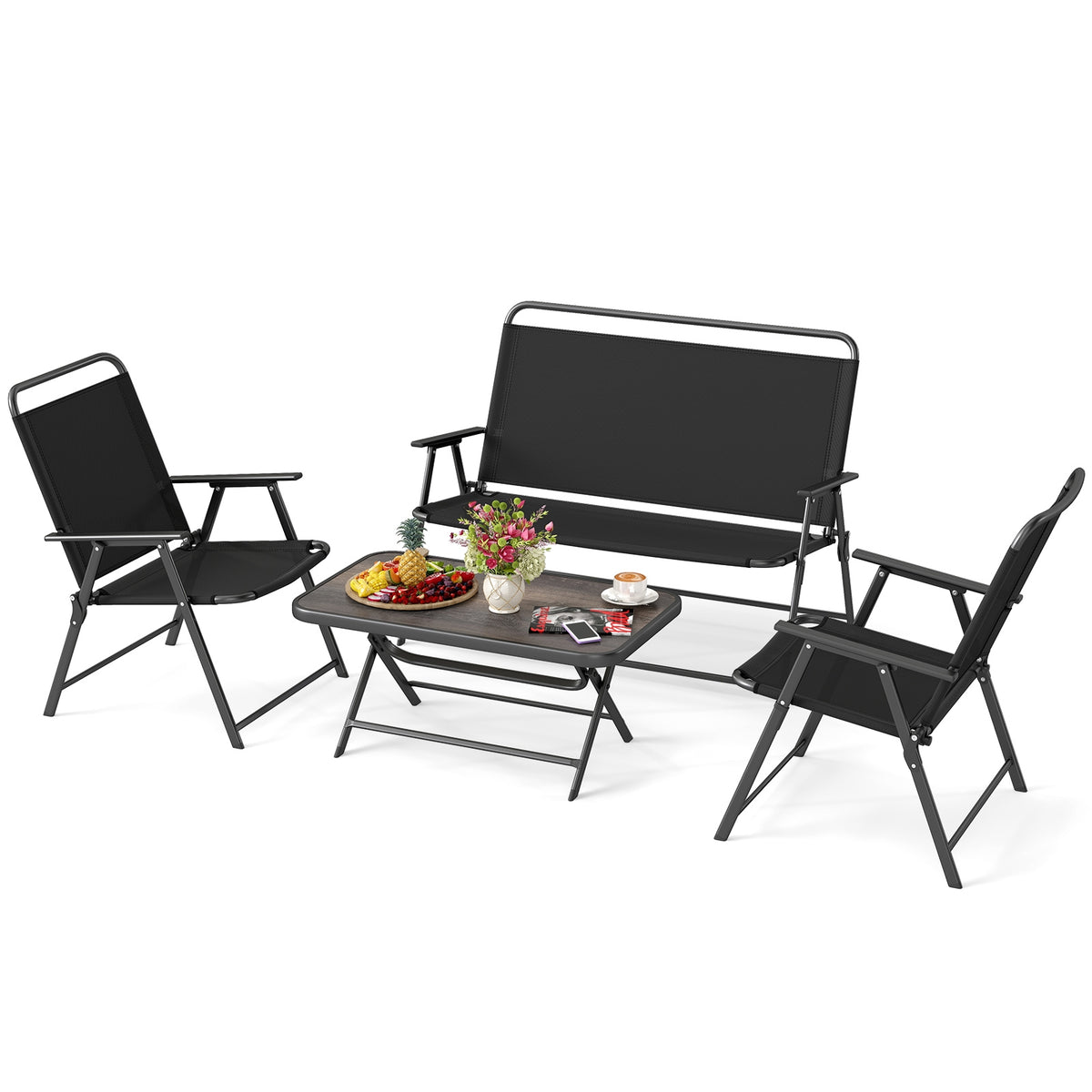 4 Piece Patio Furniture Set, SPC Coffee Table, Chairs, Black Patio Conversation Sets at Gallery Canada