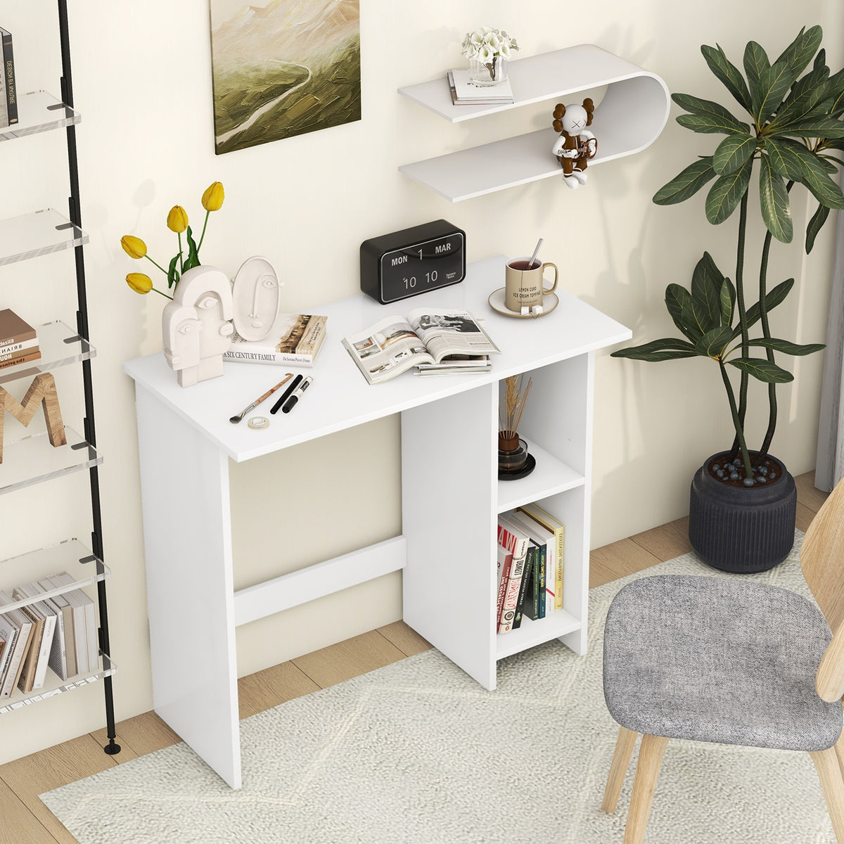Small Computer Desk With Storage, Adjustable Shelf, White Office Desks at Gallery Canada